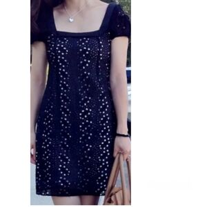 ELIE TAHARI black eyelet square neck mini dress 12